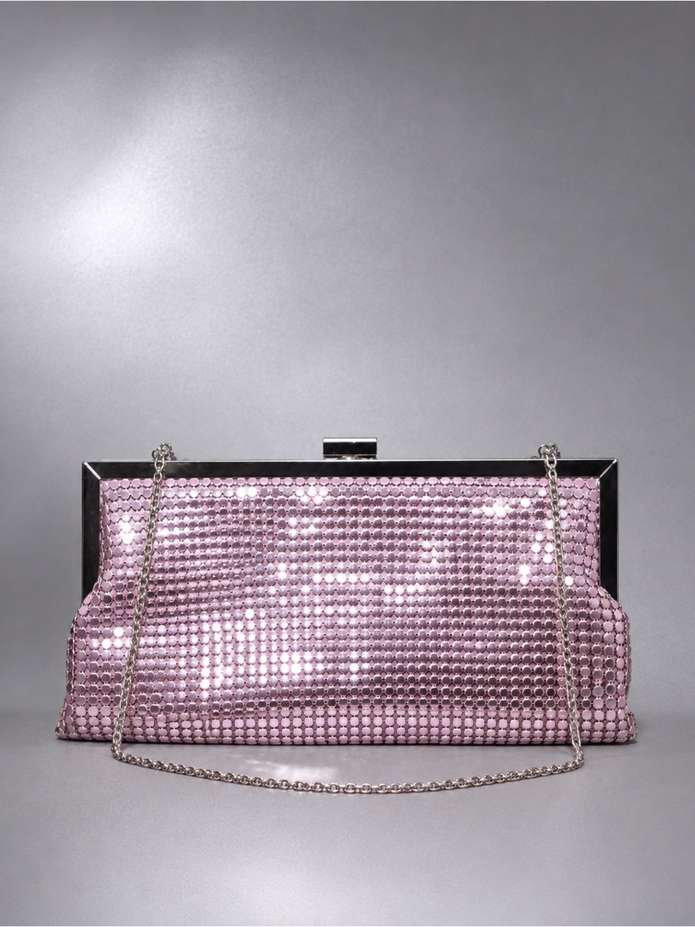 BoutiKe Metallic Pink Chainmail Clutch Crossbody Y2K Evening Bag